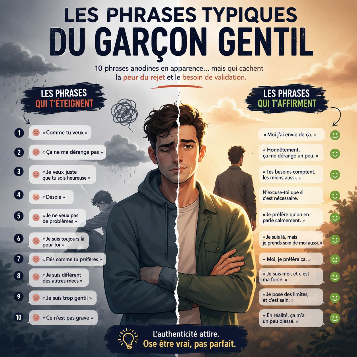 Les phrases typiques du garçon gentil